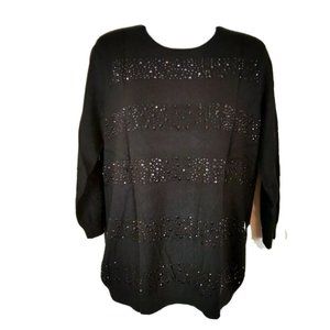 Charter Club (PL) Black Long Sleeve Pullover Sweater with Black Rhinestones